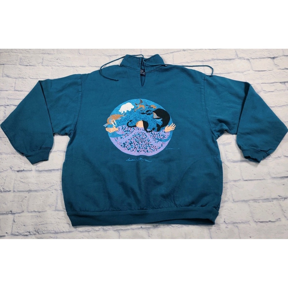 Wek the World UNISEX SIZE 1 Sweatshirt Painted Alaskan Life Side Pockets VINTAGE